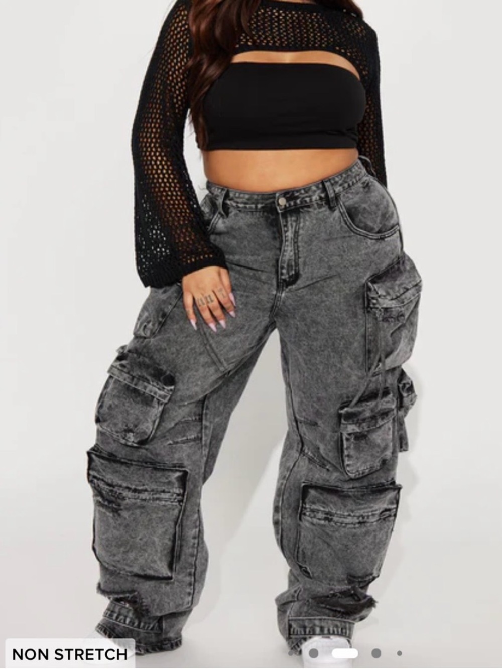 Fashion Nova Washed Black Cargo Jeans
